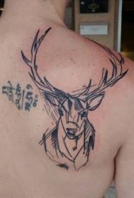 back black line deer head and character tattoo pattern
