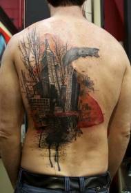 volpe colorata di vecchia scuola e motivo del tatuaggio architettonico