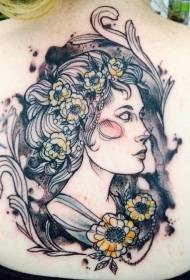 رسم نمط امرأة اللون الخلفي مع نمط الوشم زهرة