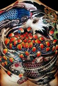 terzetto in stile giapponese colorato pesce e crisantemo modello tatuaggio 74169 - Retro tema indù di donna nera con teschio e serpente