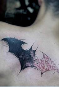 atgalinis eskizo stiliaus Batmano logotipas ir raidžių tatuiruotės raštas