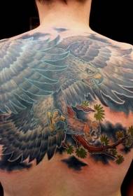 Πίσω ασιατικός αετός στυλ με κλαδιά χρωματιστό μοτίβο τατουάζ