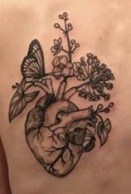 Noia esquena negre gris esquema punt espinosa truc cor creatiu flor tatuatge imatge