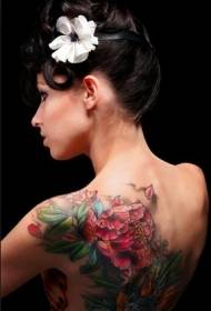 Modello di tatuaggio peonia brillante sexy schiena bellezza