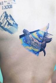 задний маяк и без Общего рисунка татуировки большого кита и гор