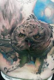 Modèle de tatouage hibou volant couleur de style réaliste dos