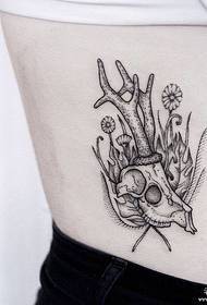 de volta patrón de tatuaje de flores de cráneo europeo e americano