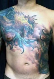 padrão de tatuagem de galo multicolorido no peito