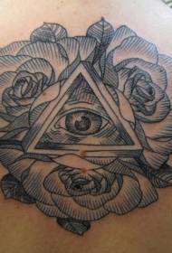 назад гравіювання стиль чорна лінія троянди і очей татуювання візерунок