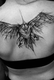 leđa crna skica u stilu linije vrana tetovaža uzorak