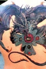 atzera estilo berria kolore fantasiazko dragoia burdin gurutze tatuaje ereduarekin