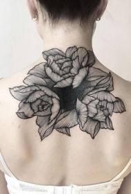 muguras melnā dzeloņa stila dažādi ziedu tetovējumu zīmējumi