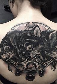 tytöt takaisin musta harmaa eurooppalainen ja amerikkalainen kolmipäinen koiran tatuointikuvio