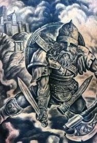 grutte midsieuske strider mei kastiel werom tattoo patroan