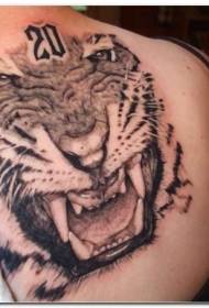 tillbaka svartvitt brusande tiger- och symboltatueringsmönster