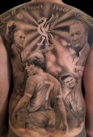 plena dorso nigra griza futbalisto kaj letera tatuaje ŝablono