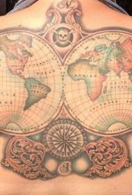 бацк наутичка тема шарени глобус узорак тетоваже