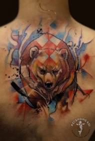 terug aquarel stijl grote beer tattoo patroon