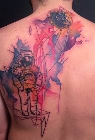 zpět akvarel styl astronaut a asteroid tetování vzor
