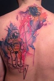 modello di tatuaggio di astronauta e asteroidi in stile acquerello