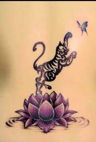 Gailearaí Tattoo 520: Ar ais an choim Lotus cat tattoo patrún pictiúr 72719-waist áilleacht totem star tattoo pattern