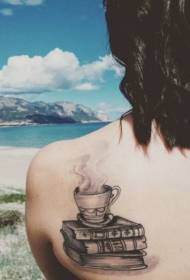 back black and white books also coffee cup tattoo pattern