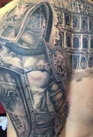 много невероятен гръб на гладиатора и римския модел на татуировката на арена