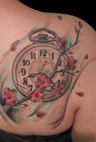 hrbtna barvna ura s cvetočim drevesnim vzorcem tatoo