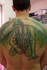 男背中緑ドラゴンタトゥーパターン
