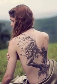 kembali pohon abu hitam dan pola tato wanita yang indah
