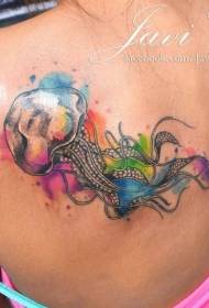 modello di tatuaggio inchiostro medusa posteriore splash colore