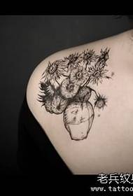 girl back line sunflower tattoo pattern