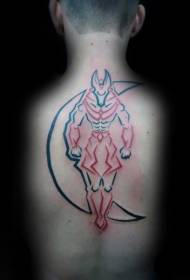 back new traditional style colored Egyptian god and moon tattoo pattern