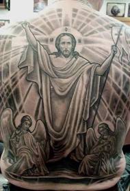 Back Wonderful Angel Statue and God Tattoo Pattern