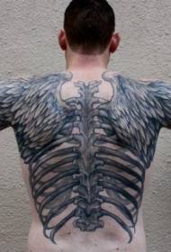 skeleti i trupit të pasme dhe të krahut gri me krah tatuazhe me krahë pendë