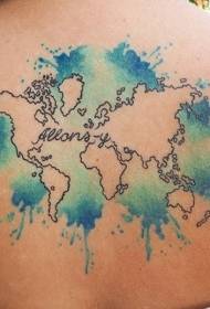 لطيف خريطة العالم لون الظهر نمط الوشم