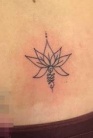 Girls back black line lotus tattoo picture