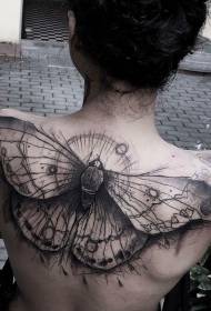 Atgal magiškas juodas didelis drugelio tatuiruotės modelis