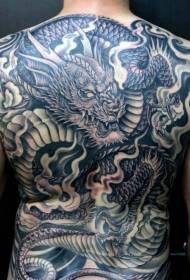 back dark gray style horror dragon and smoke tattoo pattern