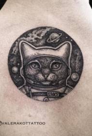 belakang bulat corak tatu astronaut kucing comel yang diserang hitam