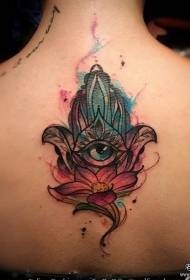 indietro Mano di Fatima con gli occhi di fiori e il disegno del tatuaggio con inchiostro splash