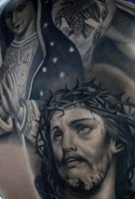 Иисус и молящиеся женщины религиозный стиль черно-белые татуировки