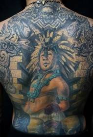 Ang istilo ng pabalik na paglalarawan na may kulay na sinaunang pattern ng tattoo ng iskultura ng Aztec