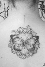 Πίσω λουλούδι πεταλούδα τσιμπήματα ευρωπαϊκή και αμερικανική τατουάζ μοτίβο