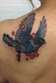 ryggskole fugl blomsterfarge tatoveringsmønster