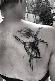modello femminile del tatuaggio di stile del disegno a penna del ballerino posteriore