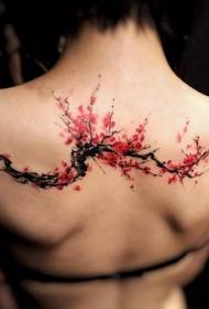 gražus raudonos vyšnios medžio šakos tatuiruotės raštas