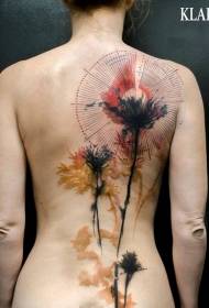 pola mburi pola tato kembang bunga liar kanthi warna modis