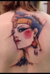 back ancient Egyptian Queens watercolor style tattoo pattern