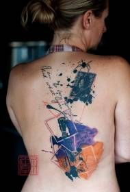 Rugkitaarstukke en spinnekopbriewe kleur spat ink tatoeëring patroon